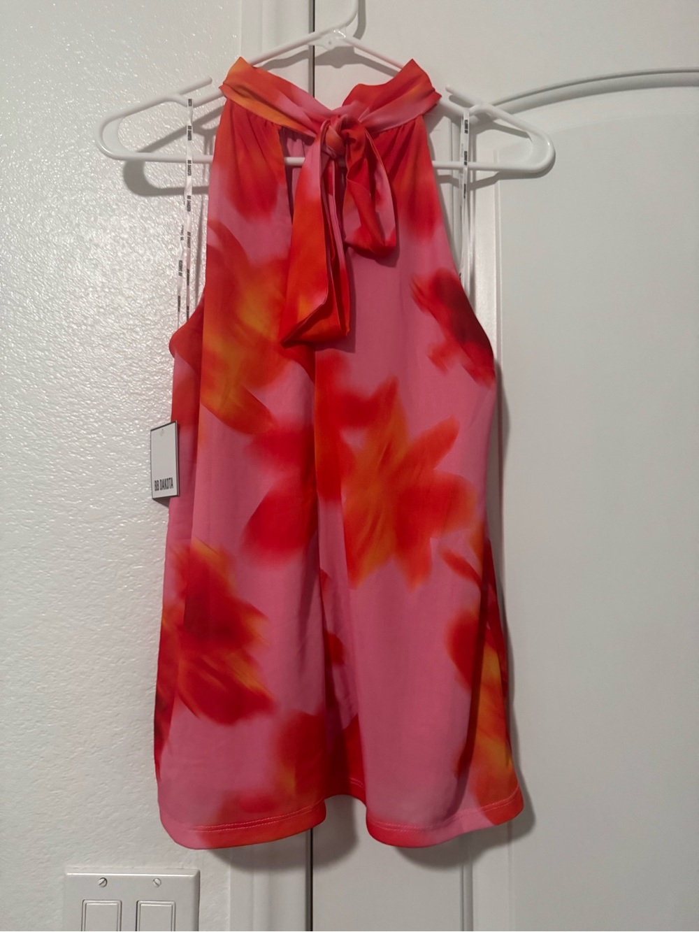 BB Dakota Pink Floral Tie-Neck Halter Top